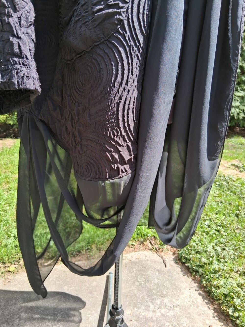 Black Textured Open-front Jacket chiffon trim with draped design Gorgeous XL + - Picture 6 of 14